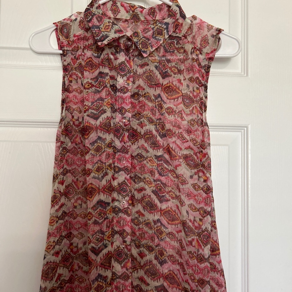 Sheer gauzy summer dress with high low buttons in front